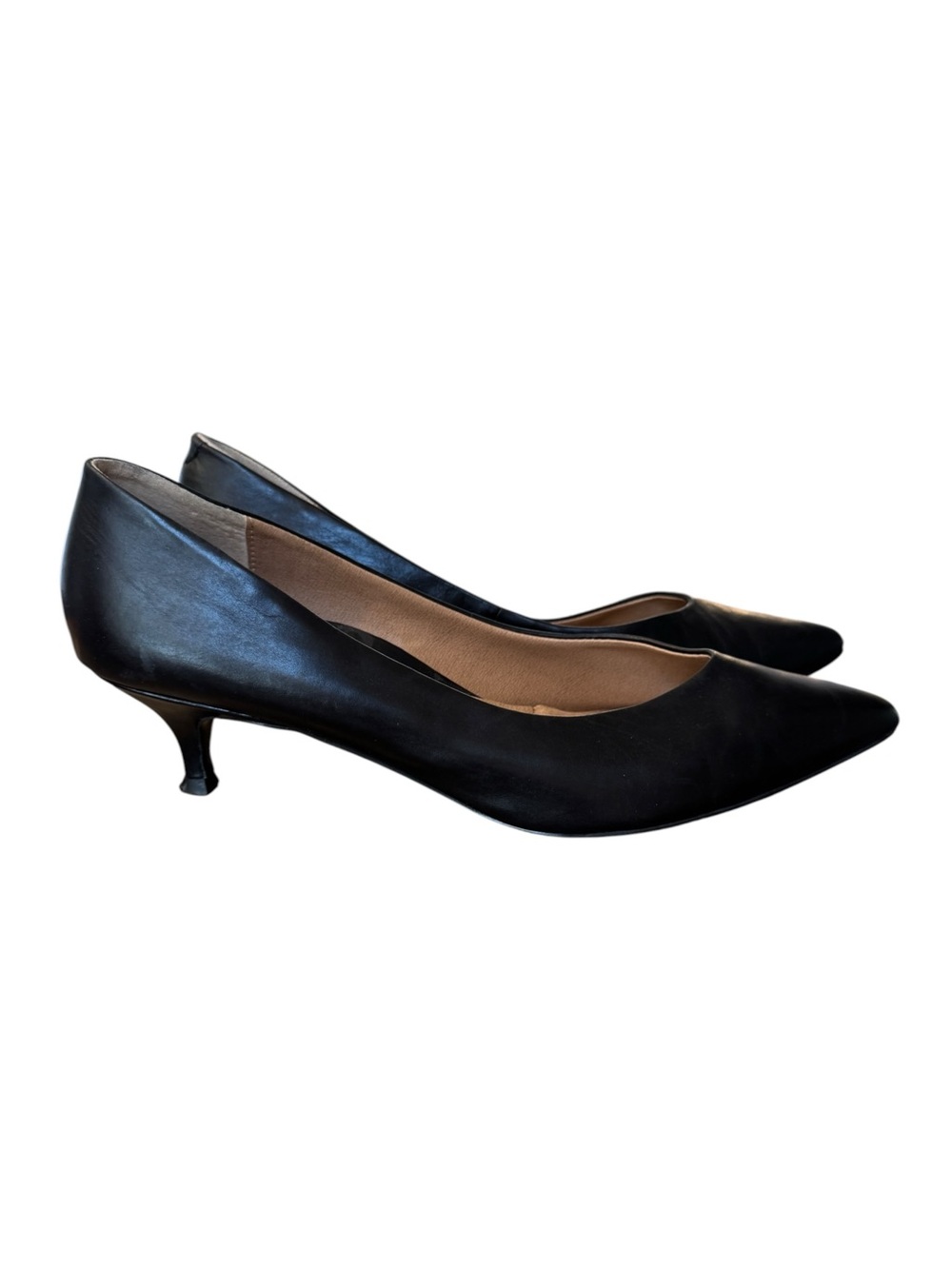 Vionic Josie Black Leather Pointed Toe Kitten Heel Pumps, Size 8.5